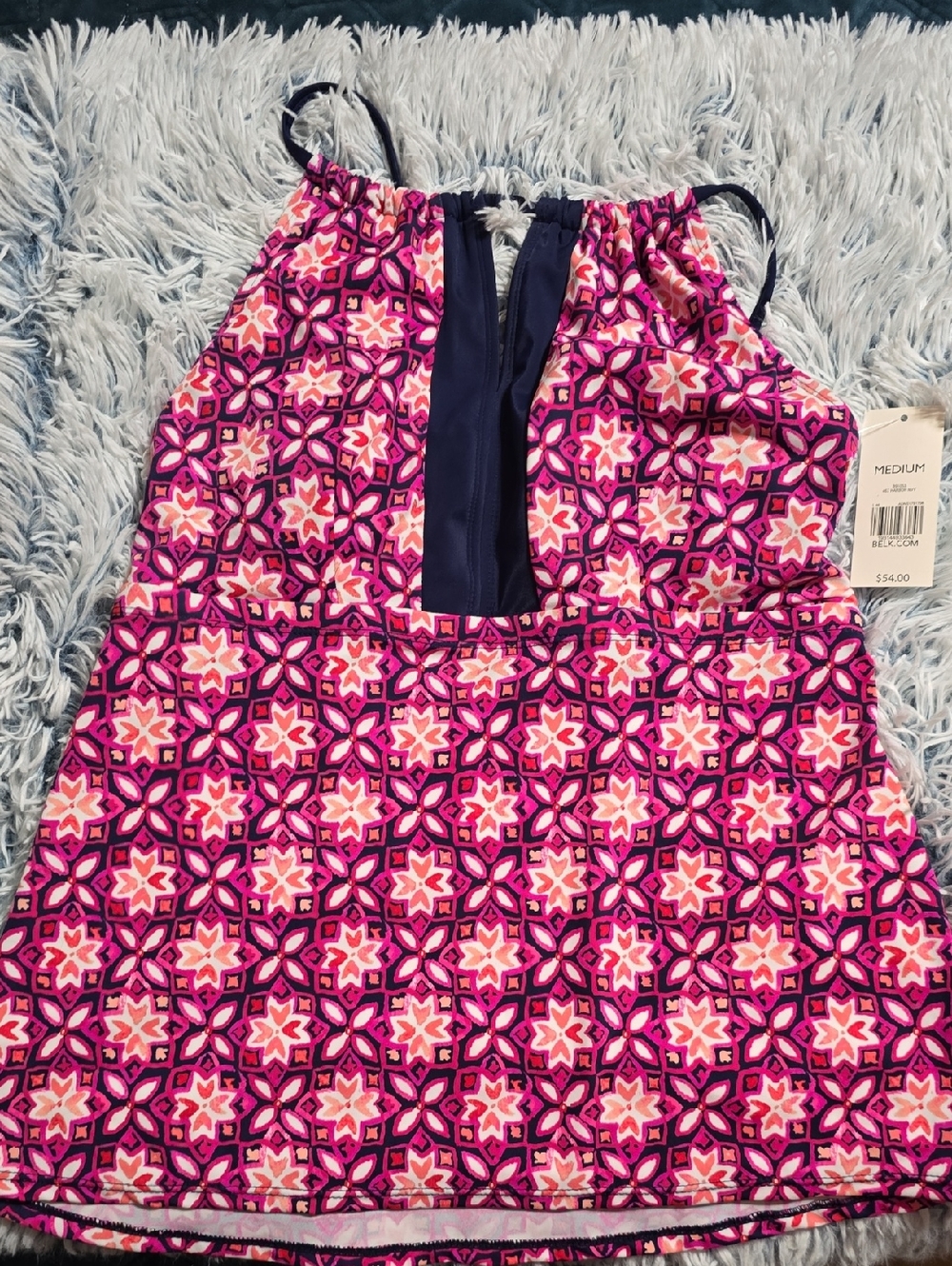 Pink & Navy Geometric Halter Tankini Swim
